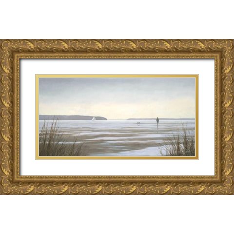 Contemplative Beach Stroll I Gold Ornate Wood Framed Art Print with Double Matting by Wines, James