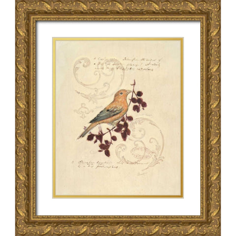 Filigree Songbird Gold Ornate Wood Framed Art Print with Double Matting by Barrett, Chad