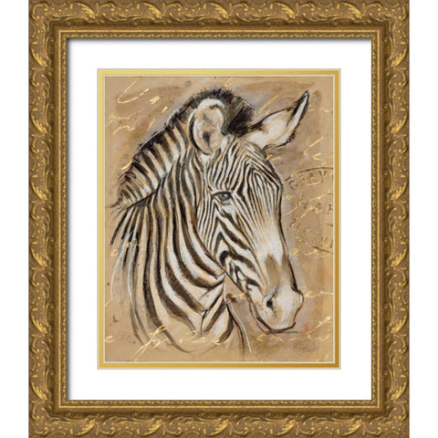 Safari Zebra Gold Ornate Wood Framed Art Print with Double Matting by Barrett, Chad