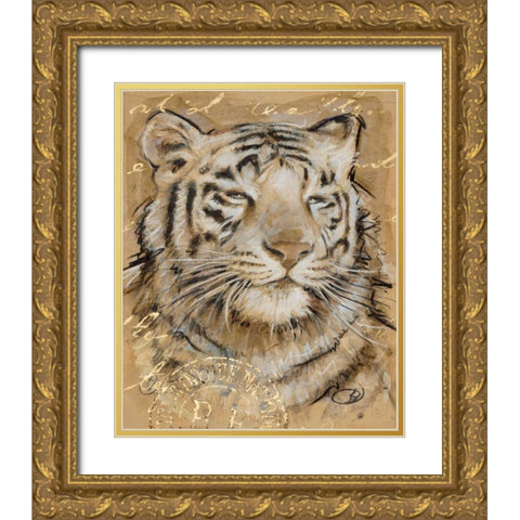 Safari Tiger Gold Ornate Wood Framed Art Print with Double Matting by Barrett, Chad