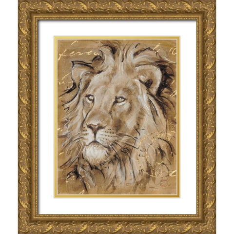 Safari Lion Gold Ornate Wood Framed Art Print with Double Matting by Barrett, Chad