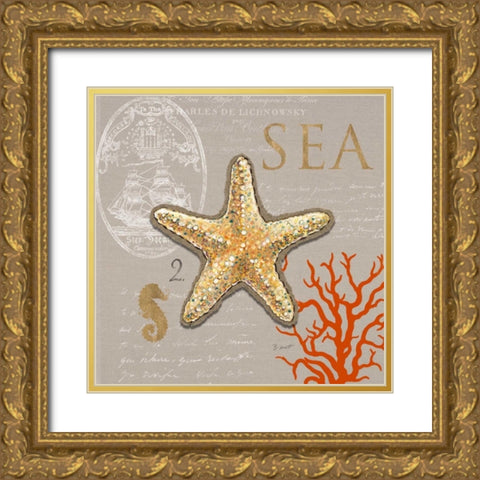 Linen Seaside 2 Gold Ornate Wood Framed Art Print with Double Matting by Barrett, Chad