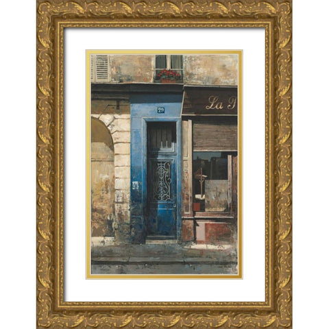 La Porte Bleu Gold Ornate Wood Framed Art Print with Double Matting by Hak, Chiu Tak
