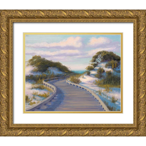 Boardwalk at The Beach Gold Ornate Wood Framed Art Print with Double Matting by McGannon, Jill Schultz
