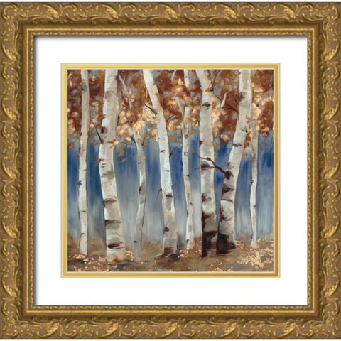 Copper and Blue Birch Trees, Square 2 Gold Ornate Wood Framed Art Print with Double Matting by Lehman, Laurel