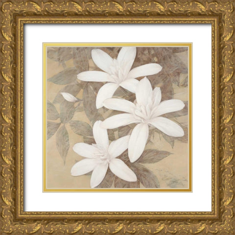Modern Cream Blossoms Gold Ornate Wood Framed Art Print with Double Matting by Stoyanov, Ivo