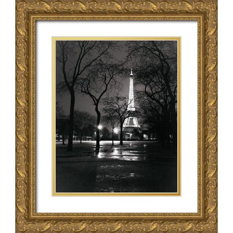 Night - La Tour Eiffel Gold Ornate Wood Framed Art Print with Double Matting by Vandenack