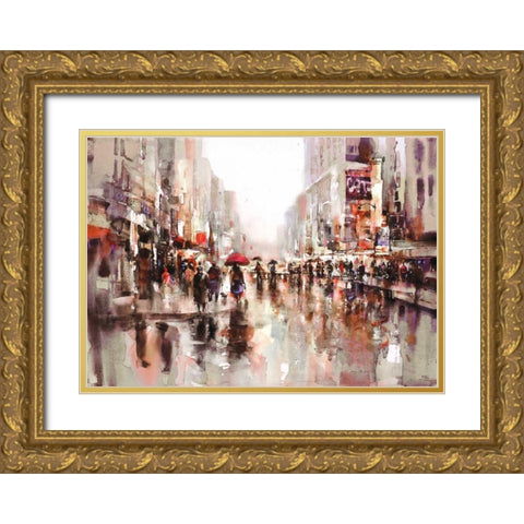 City Rain 2 Gold Ornate Wood Framed Art Print with Double Matting by Heighton, Brent