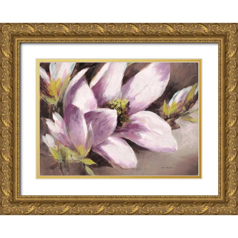 Plum Magnolia Breeze Gold Ornate Wood Framed Art Print with Double Matting by Heighton, Brent