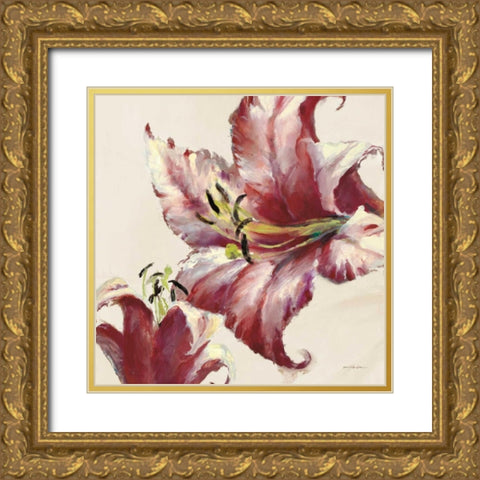 Blooming Lily On Cream Gold Ornate Wood Framed Art Print with Double Matting by Heighton, Brent