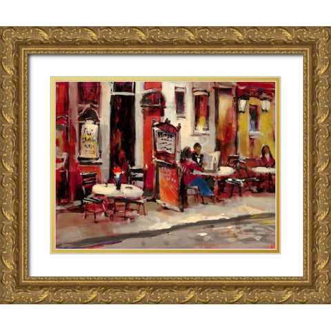 Sidewalk Cafe Gold Ornate Wood Framed Art Print with Double Matting by Heighton, Brent