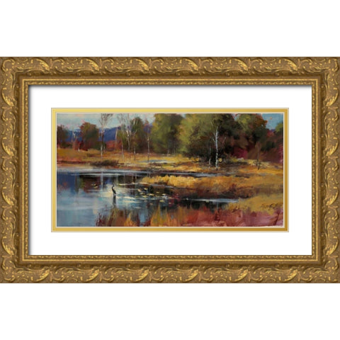 Magestic Heron Gold Ornate Wood Framed Art Print with Double Matting by Heighton, Brent