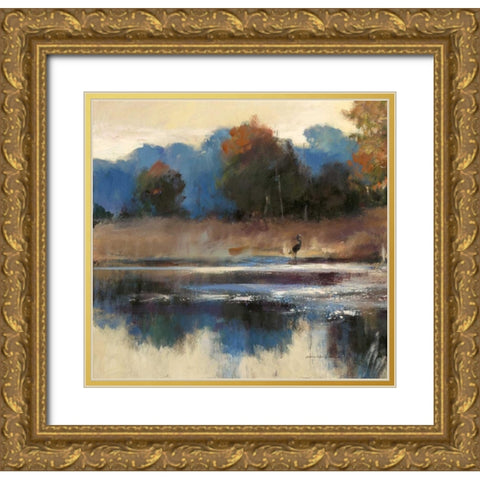 Heron Landscape 1 Gold Ornate Wood Framed Art Print with Double Matting by Heighton, Brent