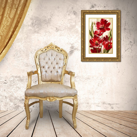 Jubilant Red Tulip Gold Ornate Wood Framed Art Print with Double Matting by Heighton, Brent