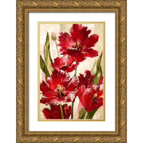 Jubilant Red Tulip Gold Ornate Wood Framed Art Print with Double Matting by Heighton, Brent