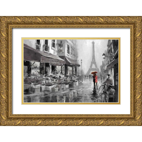 Red Umbrella Gold Ornate Wood Framed Art Print with Double Matting by Heighton, Brent