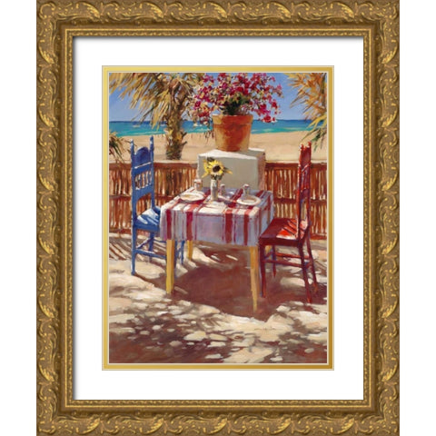 Seaside Cafe Gold Ornate Wood Framed Art Print with Double Matting by Heighton, Brent