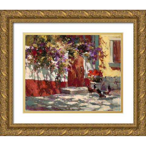 Country Courtyard Gold Ornate Wood Framed Art Print with Double Matting by Heighton, Brent