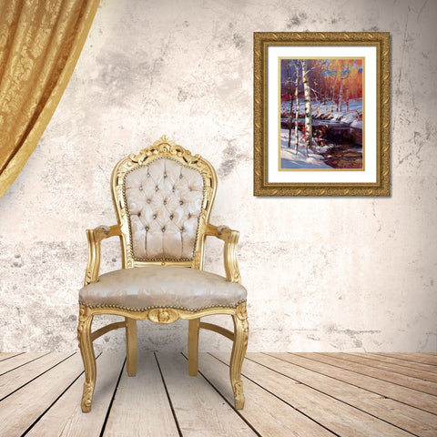 Snowy Birch Gold Ornate Wood Framed Art Print with Double Matting by Heighton, Brent