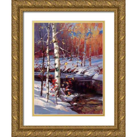 Snowy Birch Gold Ornate Wood Framed Art Print with Double Matting by Heighton, Brent