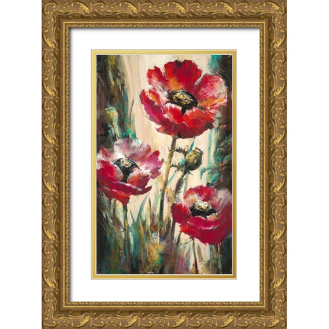 Impulsive Poppies Gold Ornate Wood Framed Art Print with Double Matting by Heighton, Brent