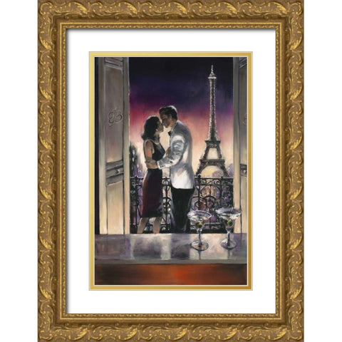 Paris Kiss Gold Ornate Wood Framed Art Print with Double Matting by Heighton, Brent