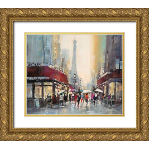 Paris Boulevard Gold Ornate Wood Framed Art Print with Double Matting by Heighton, Brent