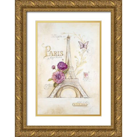 Eiffel Tower Roses Gold Ornate Wood Framed Art Print with Double Matting by Staehling, Angel