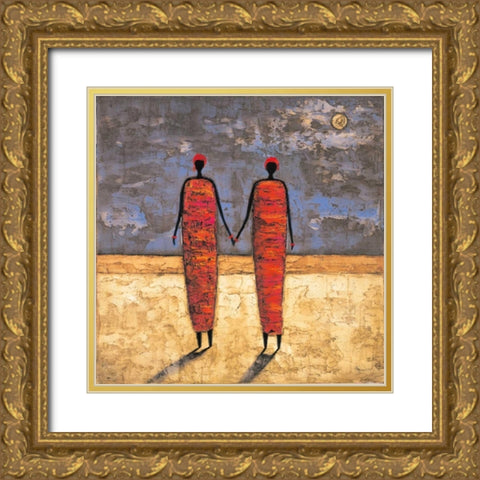 Friends at Dusk Gold Ornate Wood Framed Art Print with Double Matting by Rauscher, Michel