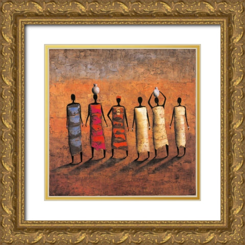 The Gatherers Gold Ornate Wood Framed Art Print with Double Matting by Rauscher, Michel