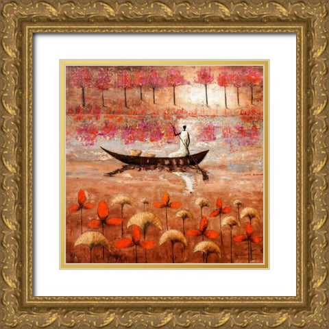 Summer River Gold Ornate Wood Framed Art Print with Double Matting by Rauscher, Michel