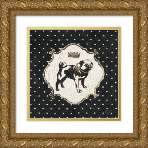 Polka Dot Pug Gold Ornate Wood Framed Art Print with Double Matting by Ferri, Stefania