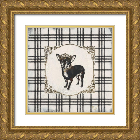 Plaid Chihuahua Gold Ornate Wood Framed Art Print with Double Matting by Ferri, Stefania