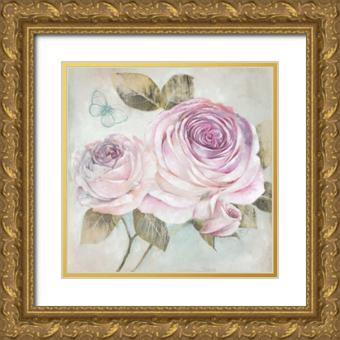 Rose Shimmer Gold Ornate Wood Framed Art Print with Double Matting by Ferri, Stefania