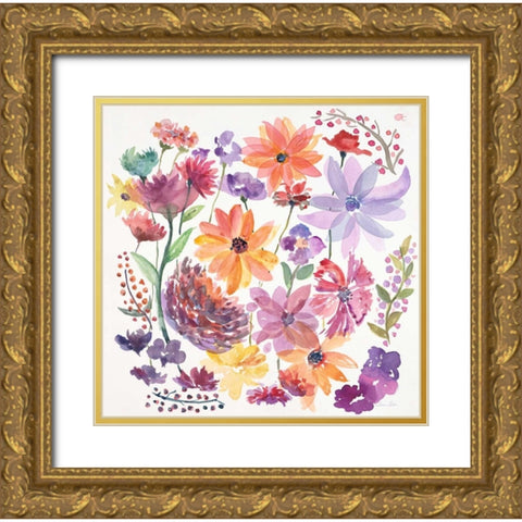 Happy Dancing Garden Gold Ornate Wood Framed Art Print with Double Matting by Gold, Lora