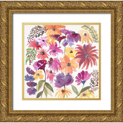 Playful Dancing Garden Gold Ornate Wood Framed Art Print with Double Matting by Gold, Lora