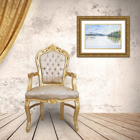 Lakefront Watercolor Gold Ornate Wood Framed Art Print with Double Matting by Gold, Lora