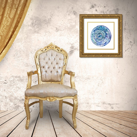 Watery Blue Mandala 1 Gold Ornate Wood Framed Art Print with Double Matting by Gold, Lora