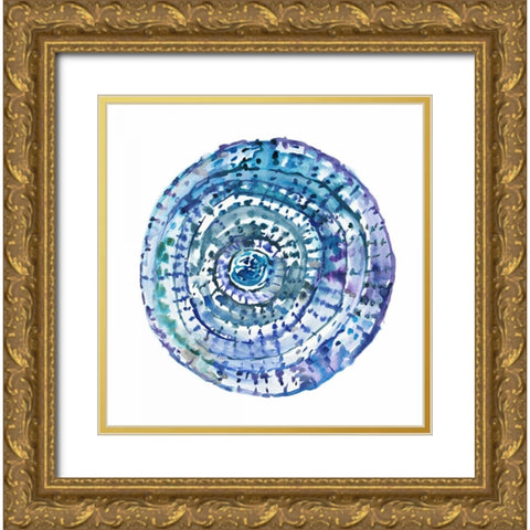 Watery Blue Mandala 1 Gold Ornate Wood Framed Art Print with Double Matting by Gold, Lora