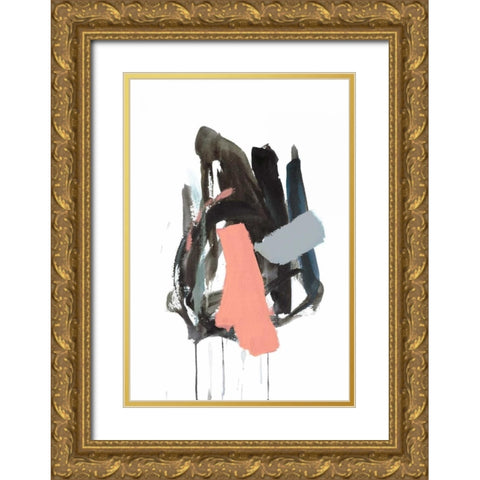 Gestural Brush, Coral Gold Ornate Wood Framed Art Print with Double Matting by Gold, Lora