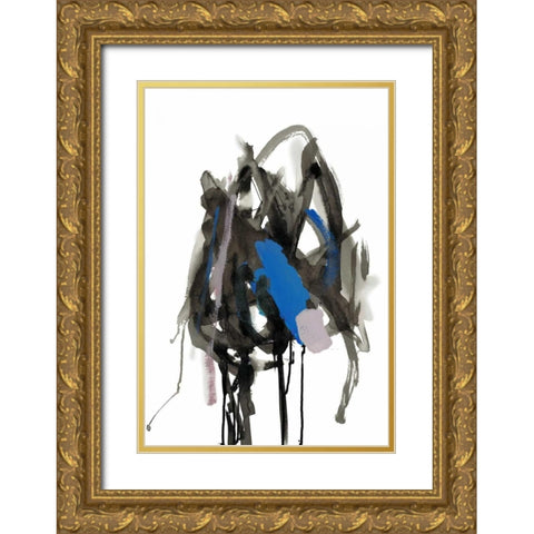 Gestural Brush, Blue Gold Ornate Wood Framed Art Print with Double Matting by Gold, Lora
