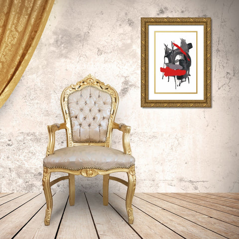 Gestural Brush, Red Gold Ornate Wood Framed Art Print with Double Matting by Gold, Lora