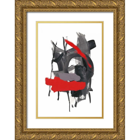 Gestural Brush, Red Gold Ornate Wood Framed Art Print with Double Matting by Gold, Lora