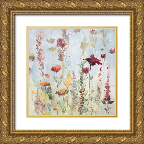 Rain Shower Garden Gold Ornate Wood Framed Art Print with Double Matting by Gold, Lora
