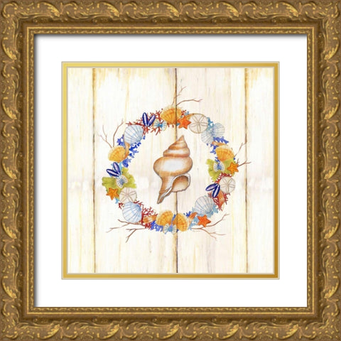 Coastal Wreath and shell 2 Gold Ornate Wood Framed Art Print with Double Matting by Escobedo, Mary