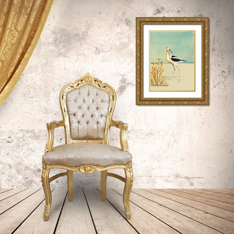 Avocet By The Sea Gold Ornate Wood Framed Art Print with Double Matting by Escobedo, Mary