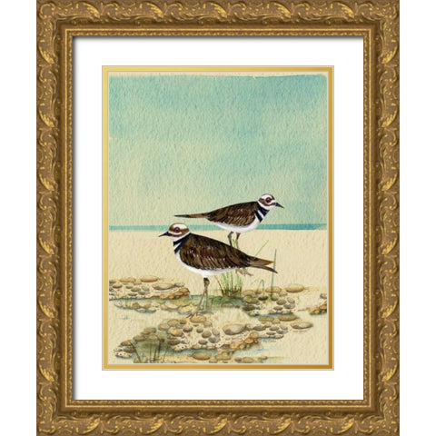 Killdeer By The Sea Gold Ornate Wood Framed Art Print with Double Matting by Escobedo, Mary