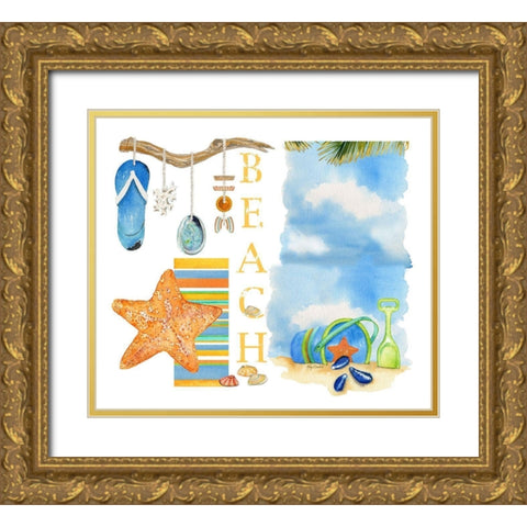 Beach Memories Gold Ornate Wood Framed Art Print with Double Matting by Escobedo, Mary