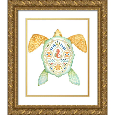 Holiday By The Sea, Turtle 1 Gold Ornate Wood Framed Art Print with Double Matting by Escobedo, Mary