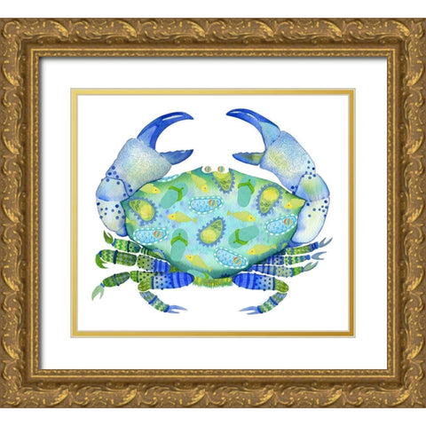 Beach Fun Crab Gold Ornate Wood Framed Art Print with Double Matting by Escobedo, Mary